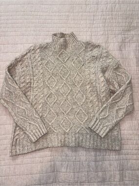 Forever 21 Cream Cable Knit Mock Neck Sweater
